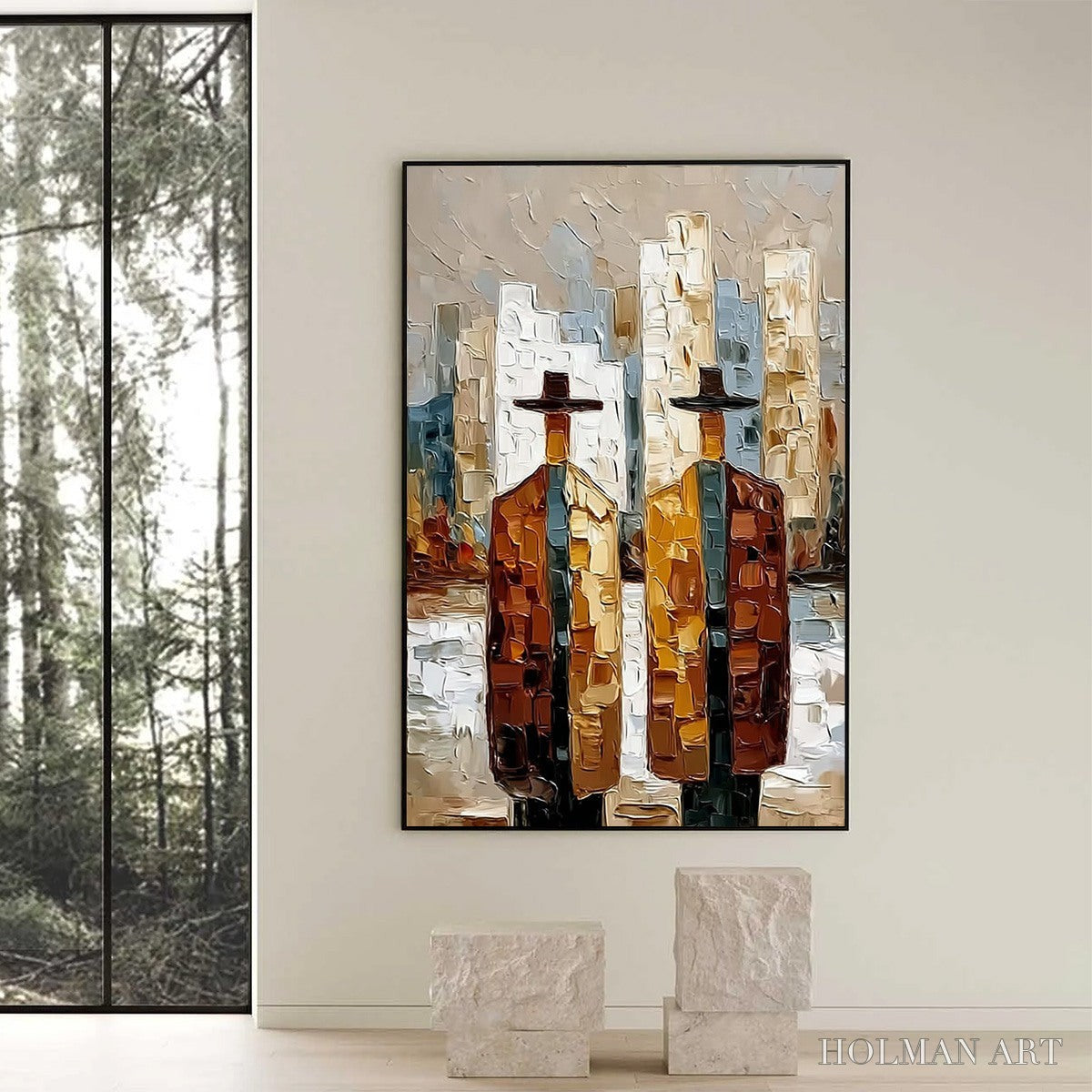 HOLMAN ART Metropolis Duo – Textured Palette Knife Painting of Figures in a City - image 2