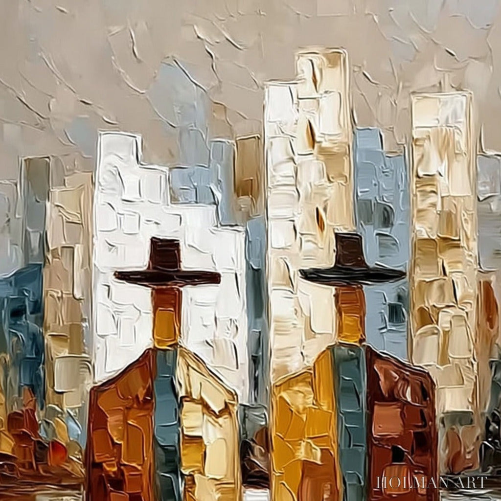 HOLMAN ART Metropolis Duo – Textured Palette Knife Painting of Figures in a City - image 3