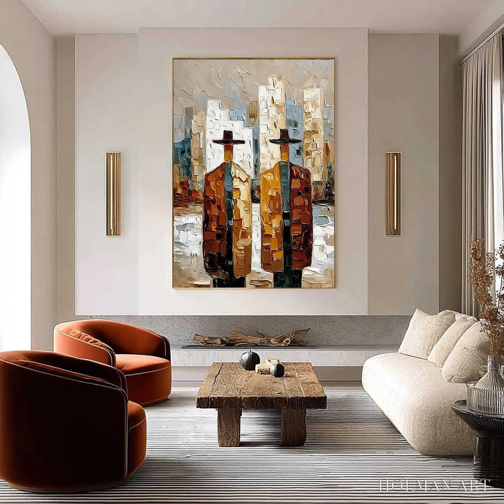 HOLMAN ART Metropolis Duo – Textured Palette Knife Painting of Figures in a City - image 4