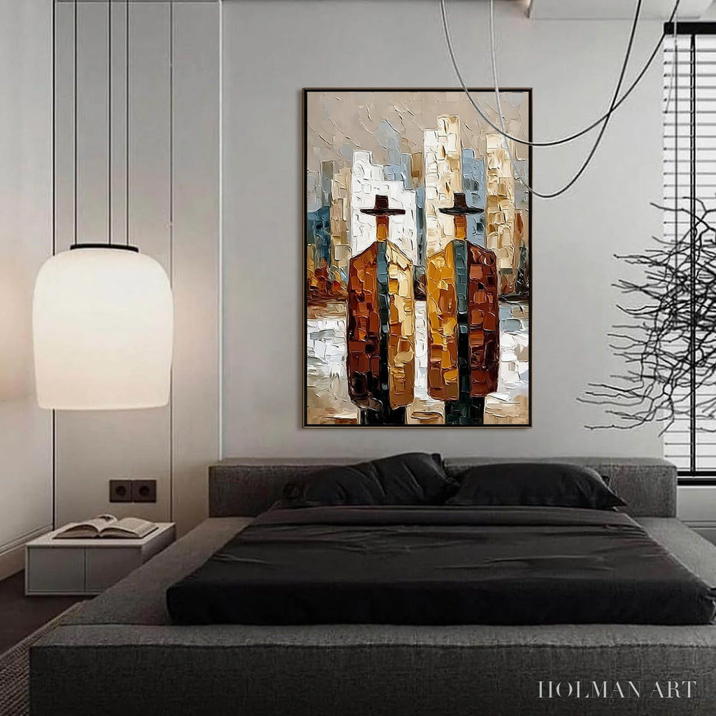HOLMAN ART Metropolis Duo – Textured Palette Knife Painting of Figures in a City - image 6