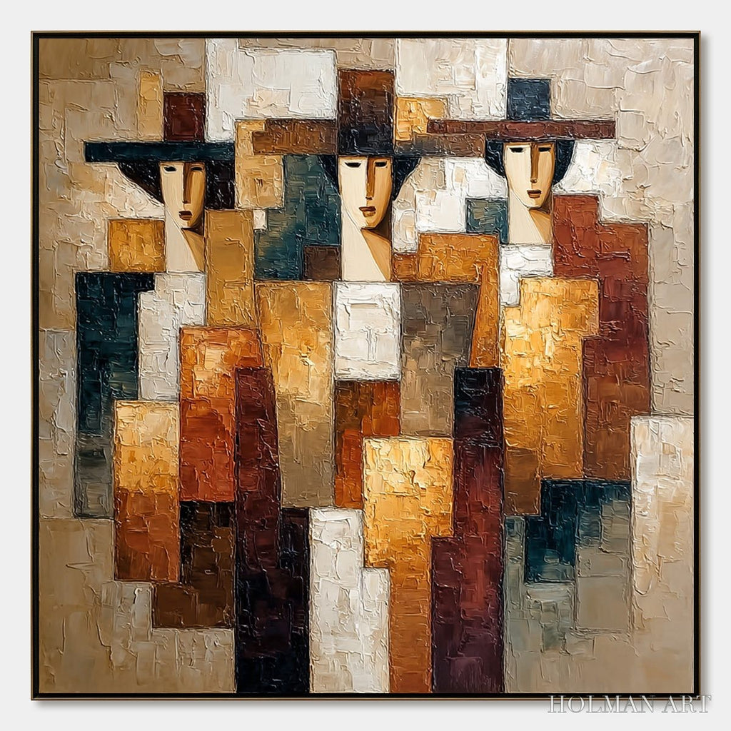 HOLMAN ART the Triad – Heavily Textured Abstract Figurative Impasto Painting - image 1