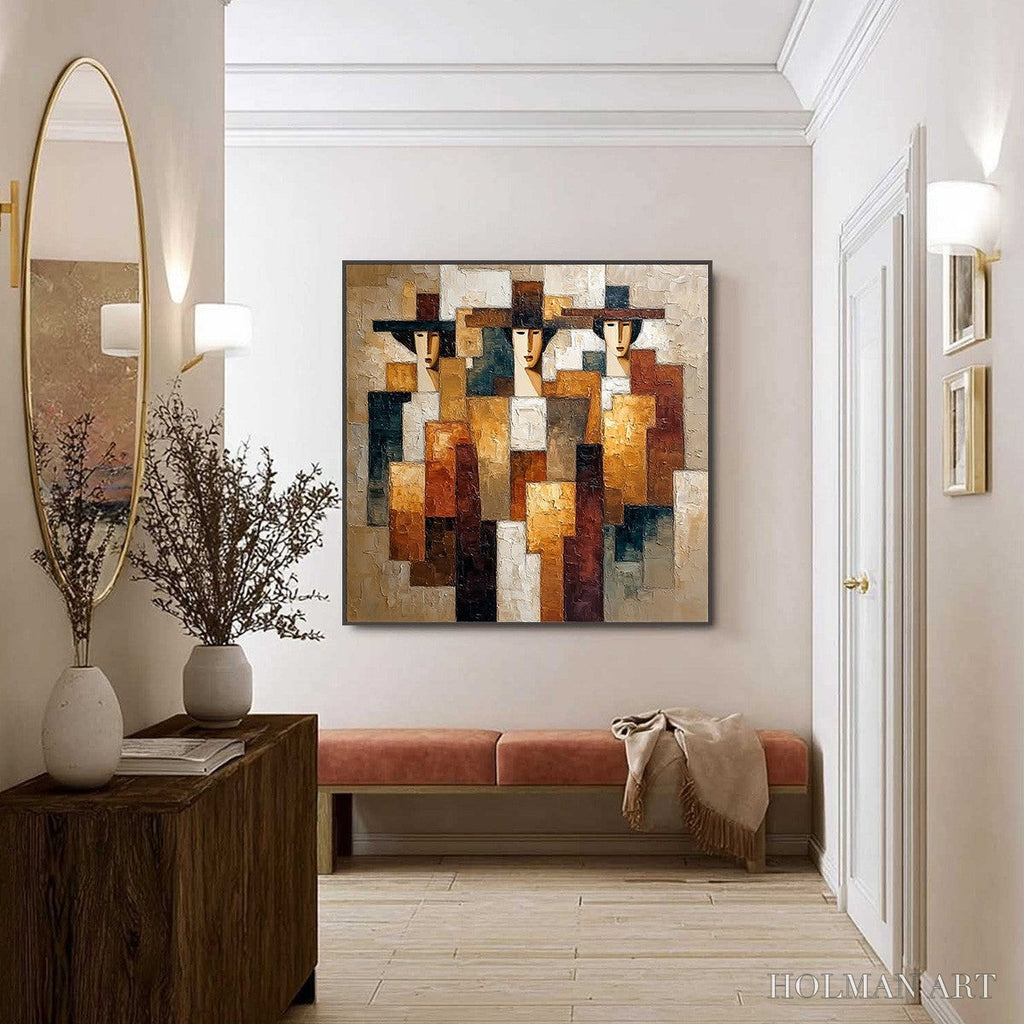 HOLMAN ART the Triad – Heavily Textured Abstract Figurative Impasto Painting - image 4