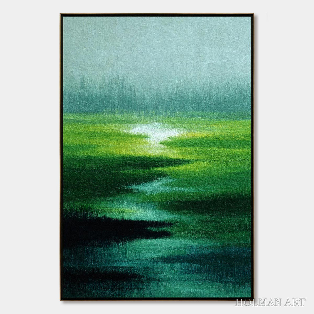 HOLMAN ART Verdant Reverie – Abstract Green Landscape Oil Painting - image 1