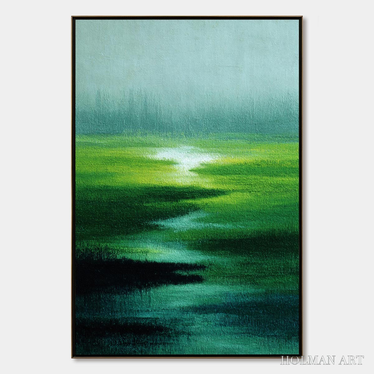 HOLMAN ART Verdant Reverie – Abstract Green Landscape Oil Painting - image 1