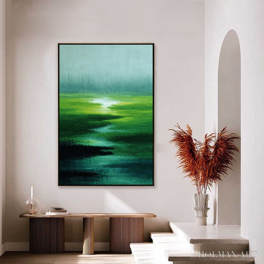 HOLMAN ART Verdant Reverie – Abstract Green Landscape Oil Painting - image 4