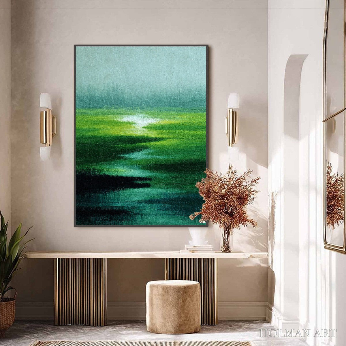 HOLMAN ART Verdant Reverie – Abstract Green Landscape Oil Painting - image 6