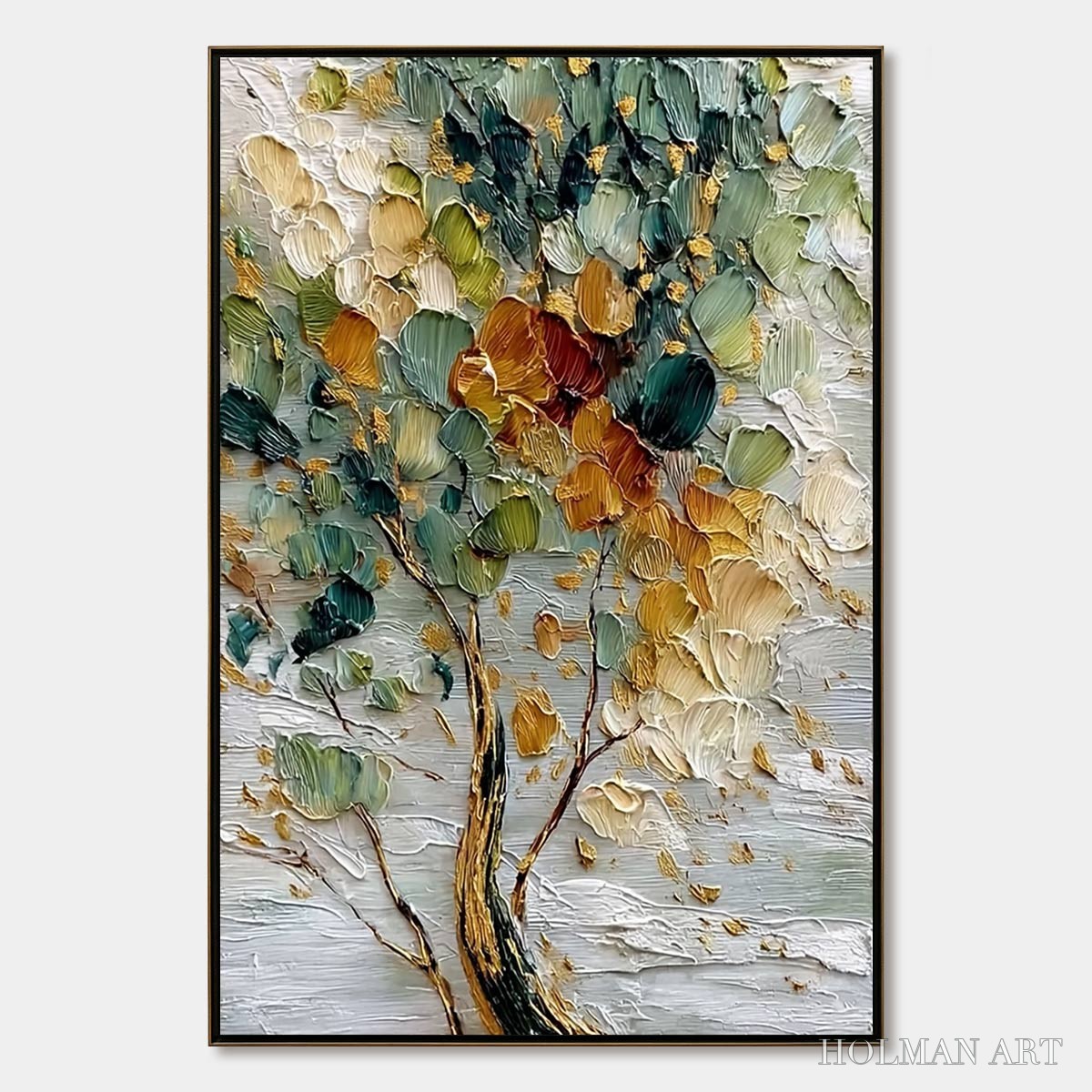 HOLMAN ART Emerald Jewel Tree – Textured Palette Knife Tree Painting with Golden Accents - image 1