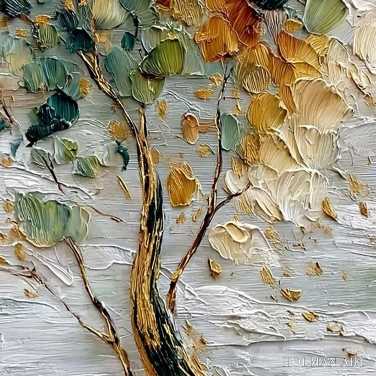 HOLMAN ART Emerald Jewel Tree – Textured Palette Knife Tree Painting with Golden Accents - image 5