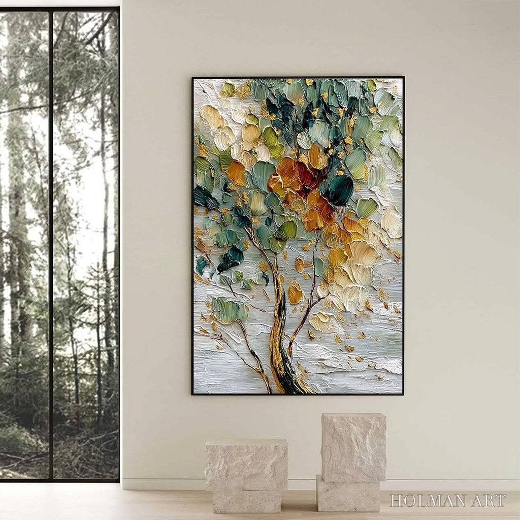 HOLMAN ART Emerald Jewel Tree – Textured Palette Knife Tree Painting with Golden Accents - image 6