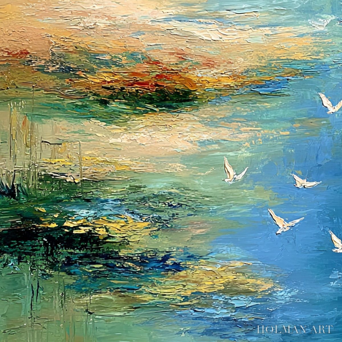 HOLMAN ART Azure Journey – Textured Abstract River Landscape Painting - image 3