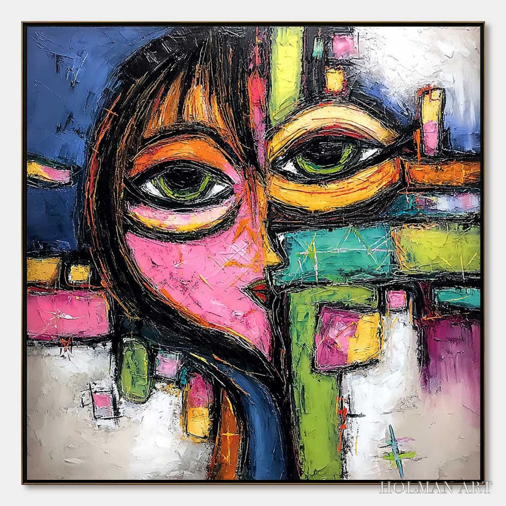 HOLMAN ART Kaleidoscope Gaze – Colorful Abstract Portrait Impasto Oil Painting - image 1