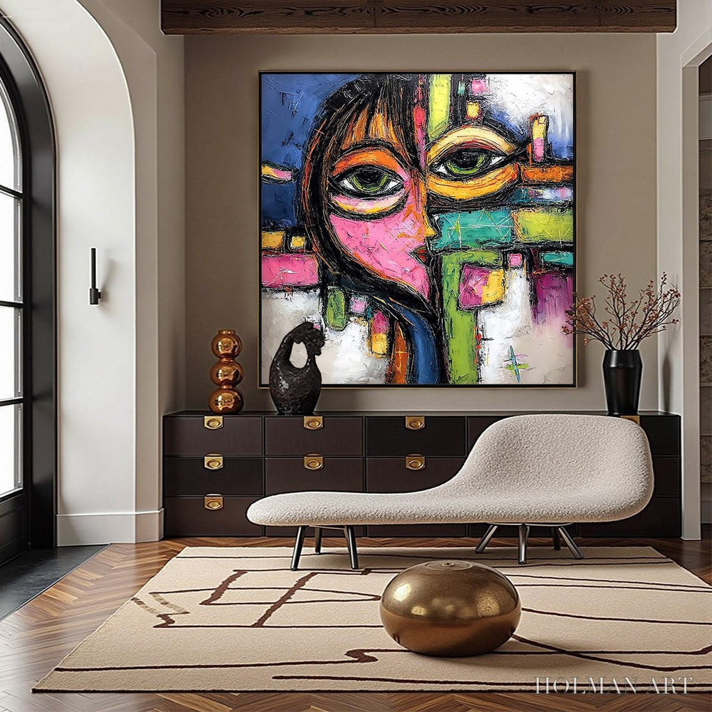 HOLMAN ART Kaleidoscope Gaze – Colorful Abstract Portrait Impasto Oil Painting - image 2