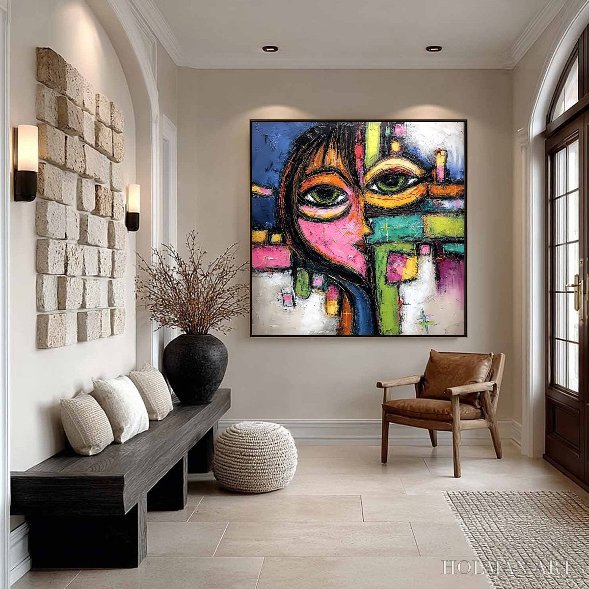 HOLMAN ART Kaleidoscope Gaze – Colorful Abstract Portrait Impasto Oil Painting - image 4