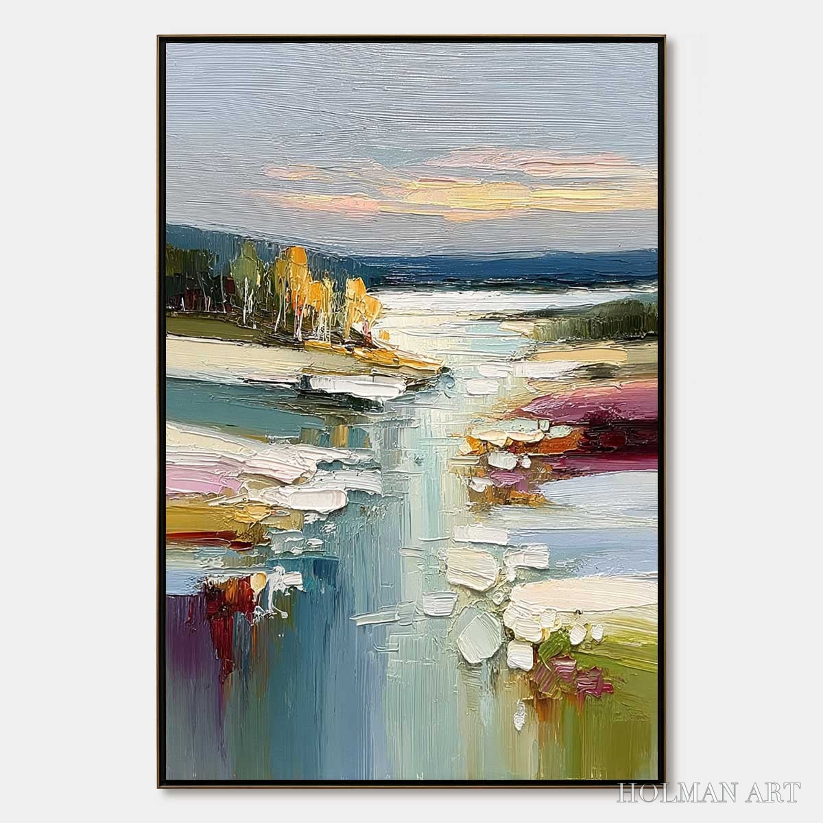 HOLMAN ART Autumn Reflections – Textured Abstract River Landscape Painting - image 1