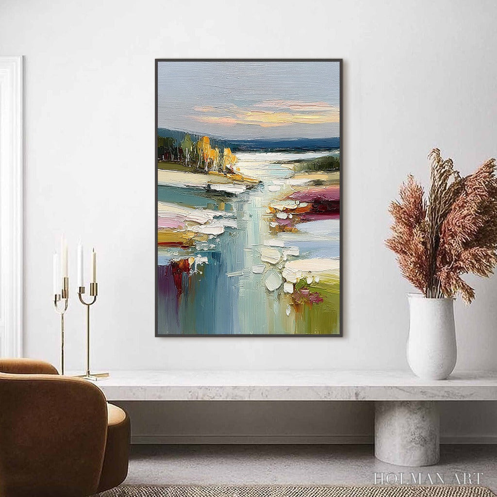 HOLMAN ART Autumn Reflections – Textured Abstract River Landscape Painting - image 2