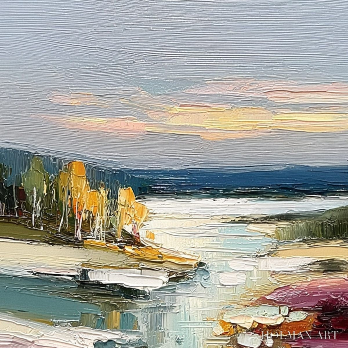 HOLMAN ART Autumn Reflections – Textured Abstract River Landscape Painting - image 3