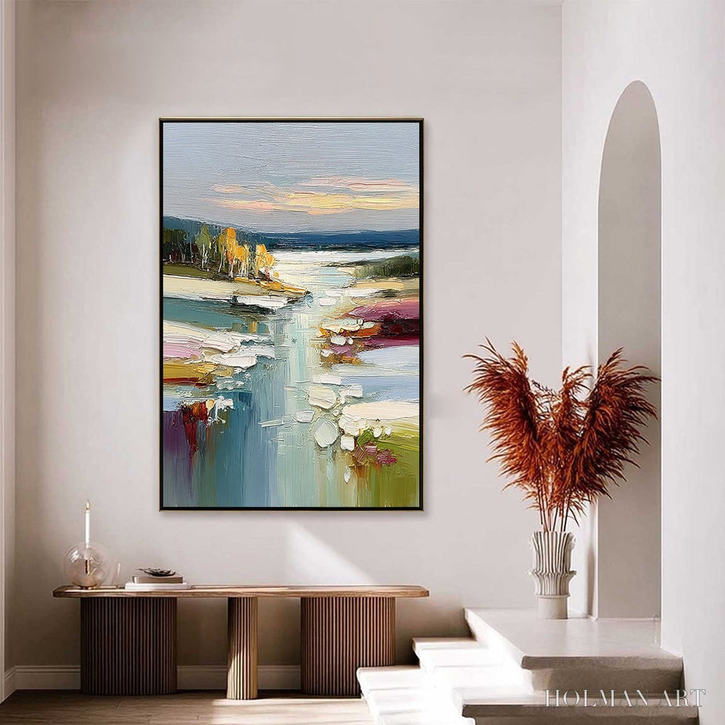 HOLMAN ART Autumn Reflections – Textured Abstract River Landscape Painting - image 4