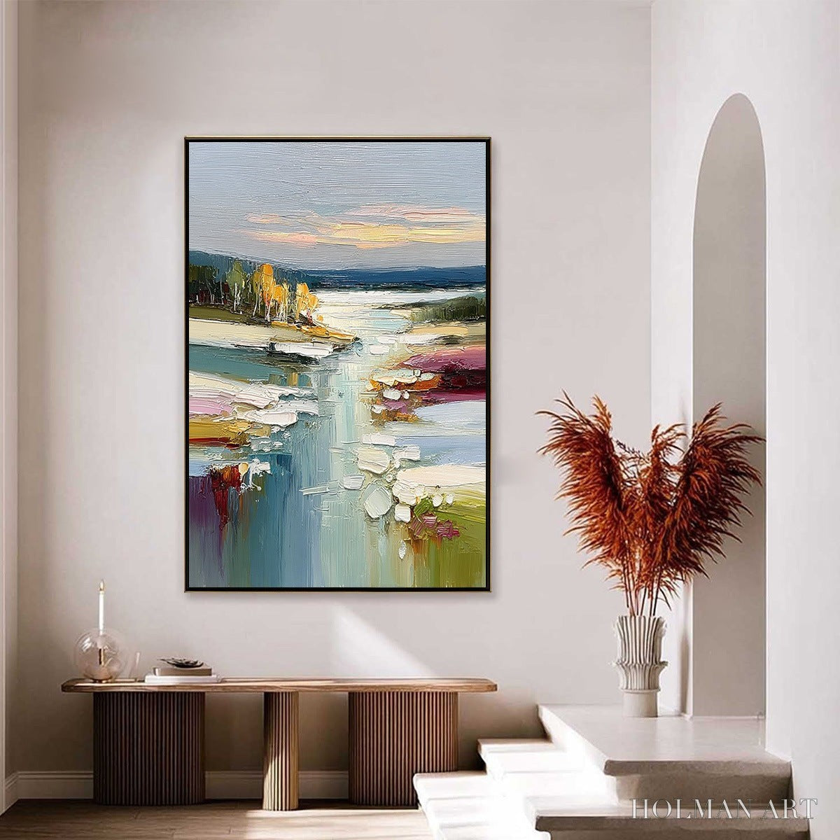 HOLMAN ART Autumn Reflections – Textured Abstract River Landscape Painting - image 4