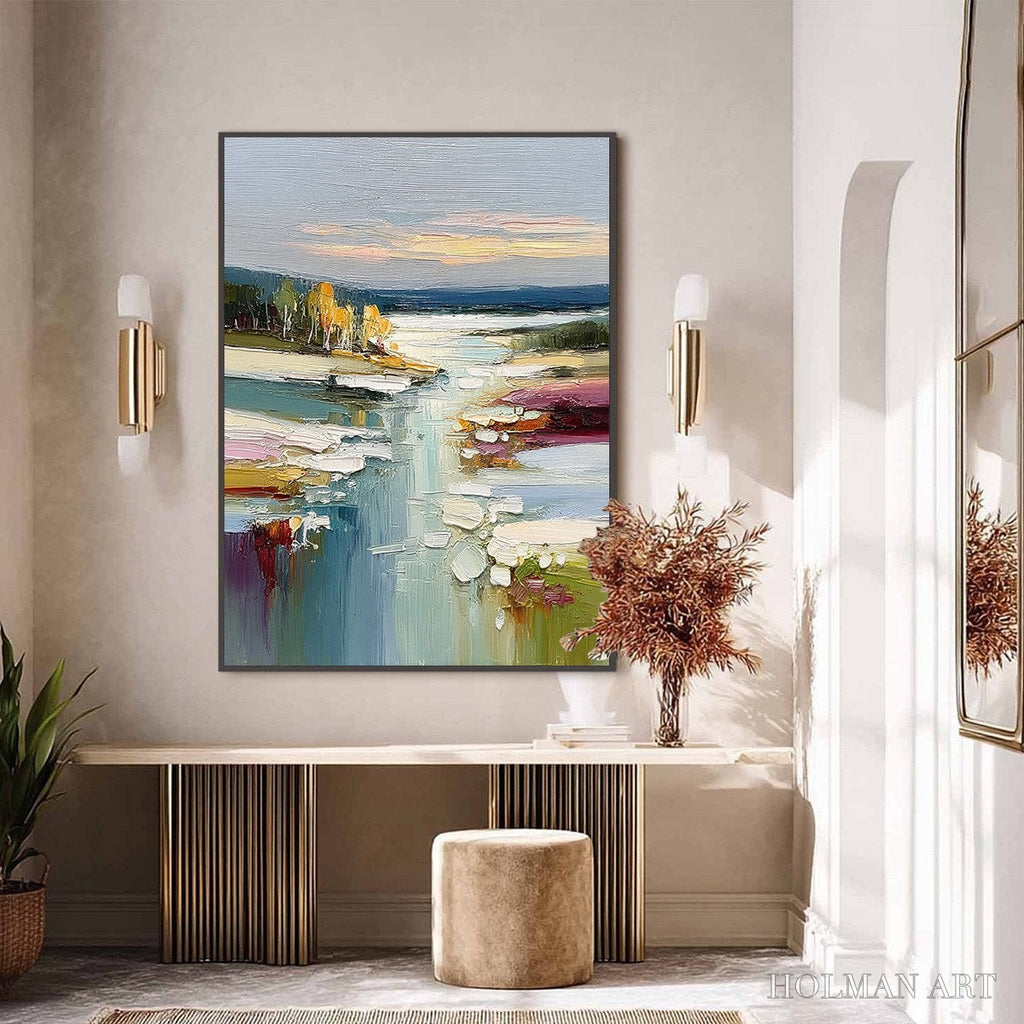 HOLMAN ART Autumn Reflections – Textured Abstract River Landscape Painting - image 6