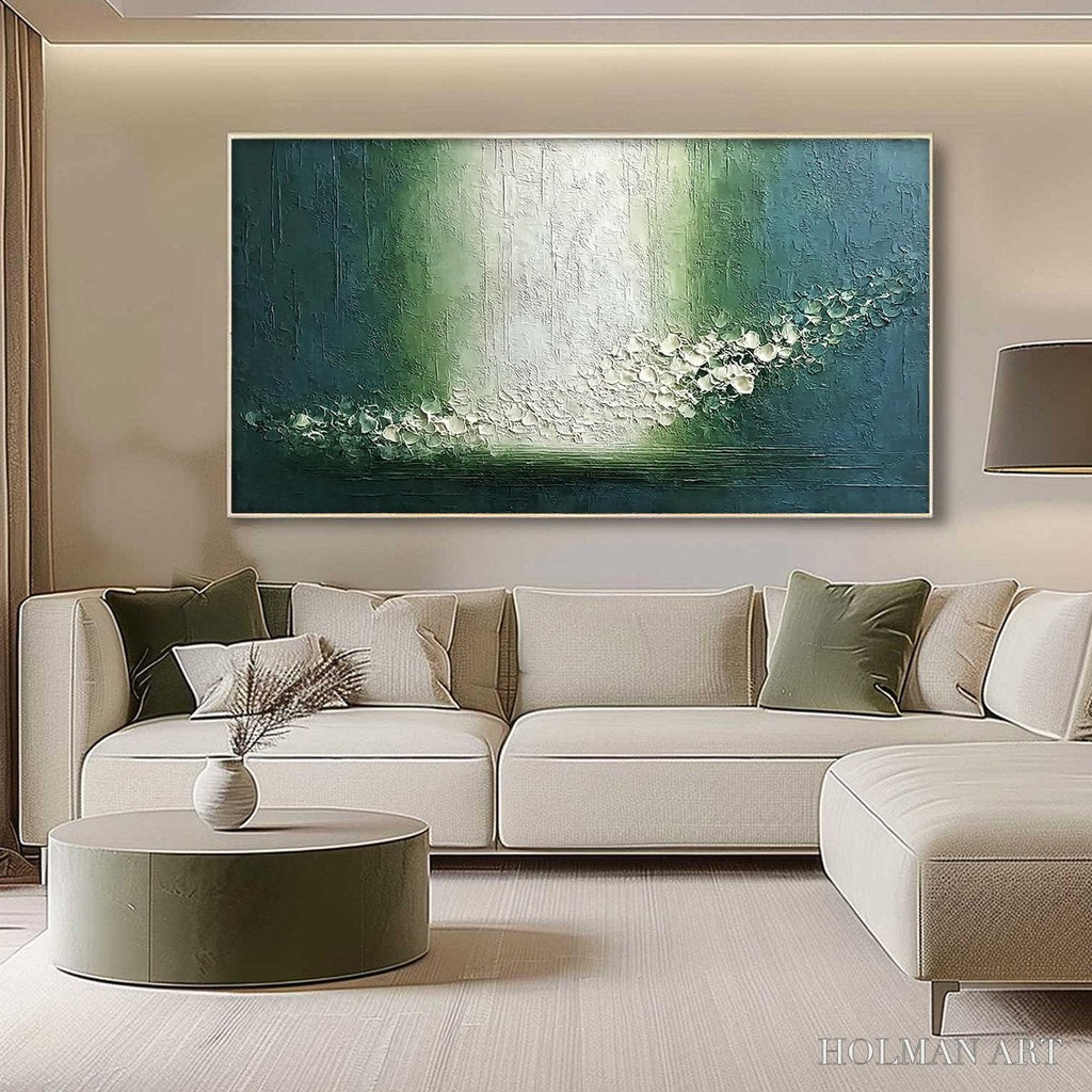 HOLMAN ART Emerald Cascade – Large Textured Wabi Sabi Abstract Painting - image 4