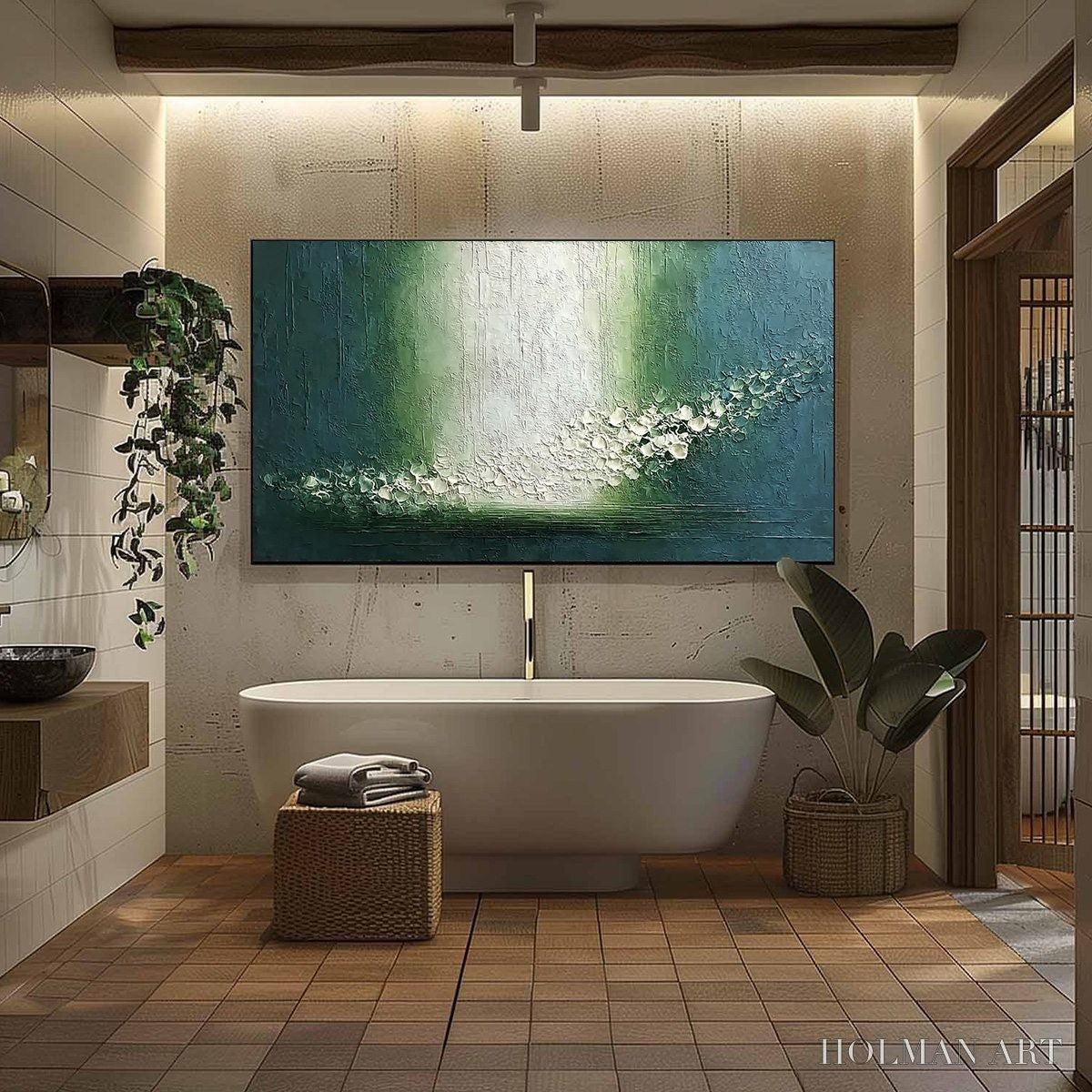 HOLMAN ART Emerald Cascade – Large Textured Wabi Sabi Abstract Painting - image 6