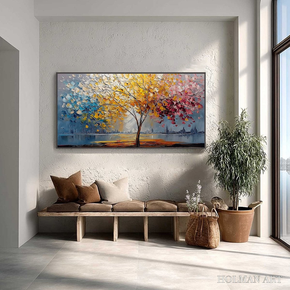 HOLMAN ART Vibrant Horizon – Textured Palette Knife Tree of Life Landscape Painting - image 2