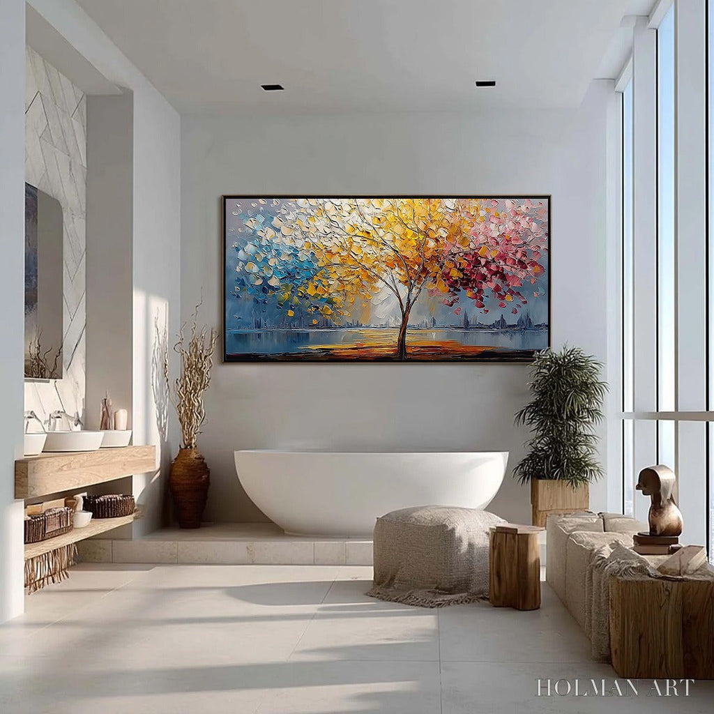 HOLMAN ART Vibrant Horizon – Textured Palette Knife Tree of Life Landscape Painting - image 4