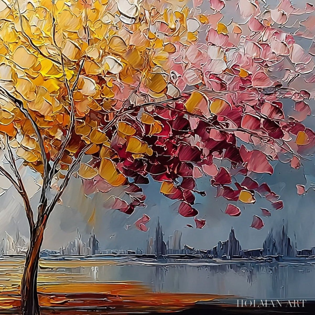 HOLMAN ART Vibrant Horizon – Textured Palette Knife Tree of Life Landscape Painting - image 5