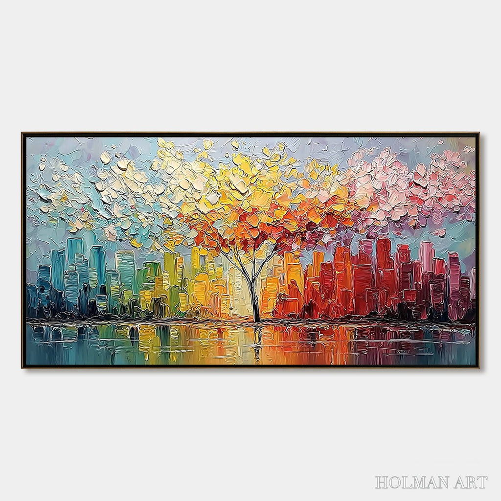 HOLMAN ART Urban Bloom – Colorful Textured Impasto Cityscape Painting - image 1