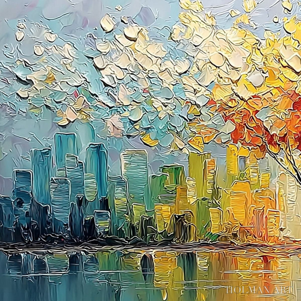 HOLMAN ART Urban Bloom – Colorful Textured Impasto Cityscape Painting - image 3