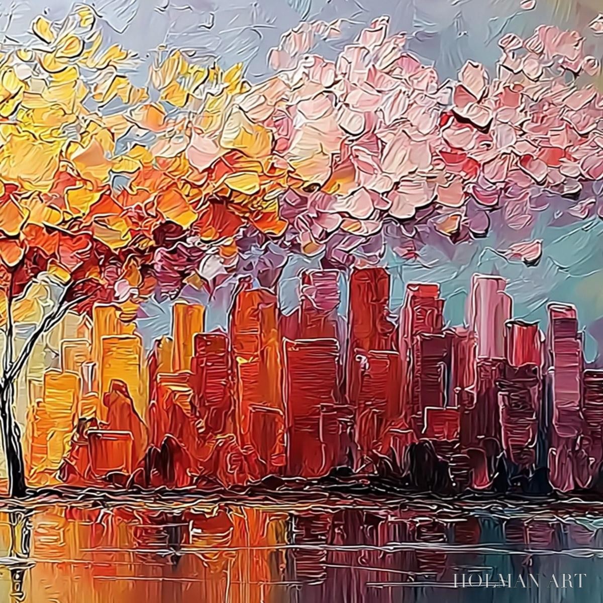 HOLMAN ART Urban Bloom – Colorful Textured Impasto Cityscape Painting - image 5