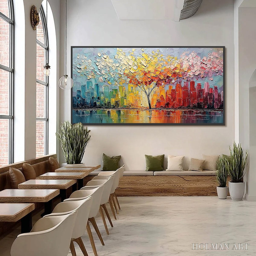 HOLMAN ART Urban Bloom – Colorful Textured Impasto Cityscape Painting - image 6