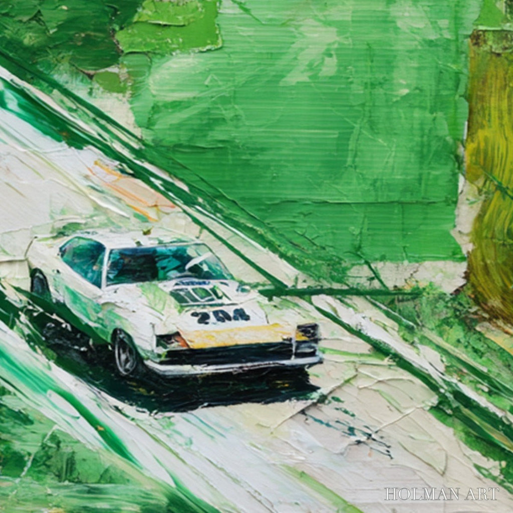 HOLMAN ART Emerald Rush – Textured Sports Car Racing Impasto Oil Painting - image 3