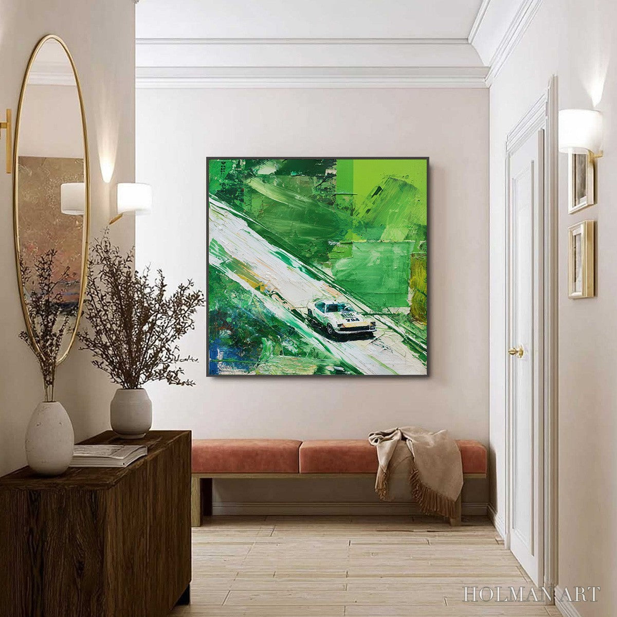 HOLMAN ART Emerald Rush – Textured Sports Car Racing Impasto Oil Painting - image 6
