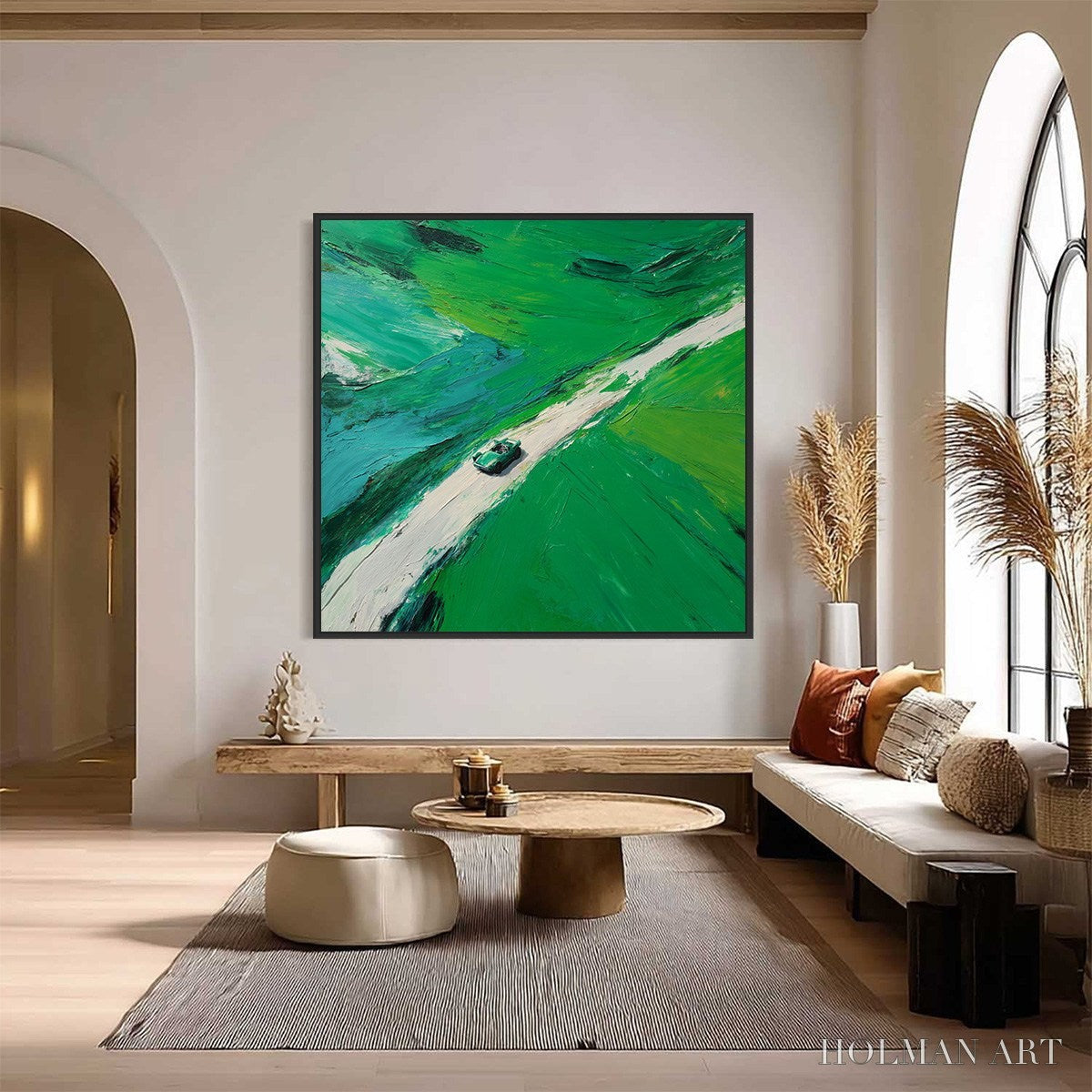 HOLMAN ART Emerald Escape – Textured Aerial View Painting of a Vintage Sports Car - image 2