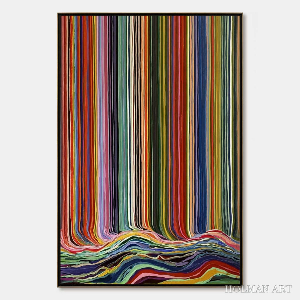 HOLMAN ART Chromatic Cascade – Colorful Vertical Abstract Painting with Flowing Lines - image 1