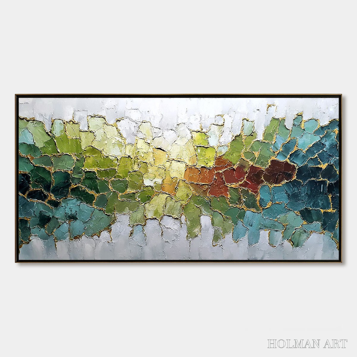 HOLMAN ART Emerald Horizon – Large Textured Abstract Landscape Painting with Gold Accents - image 1
