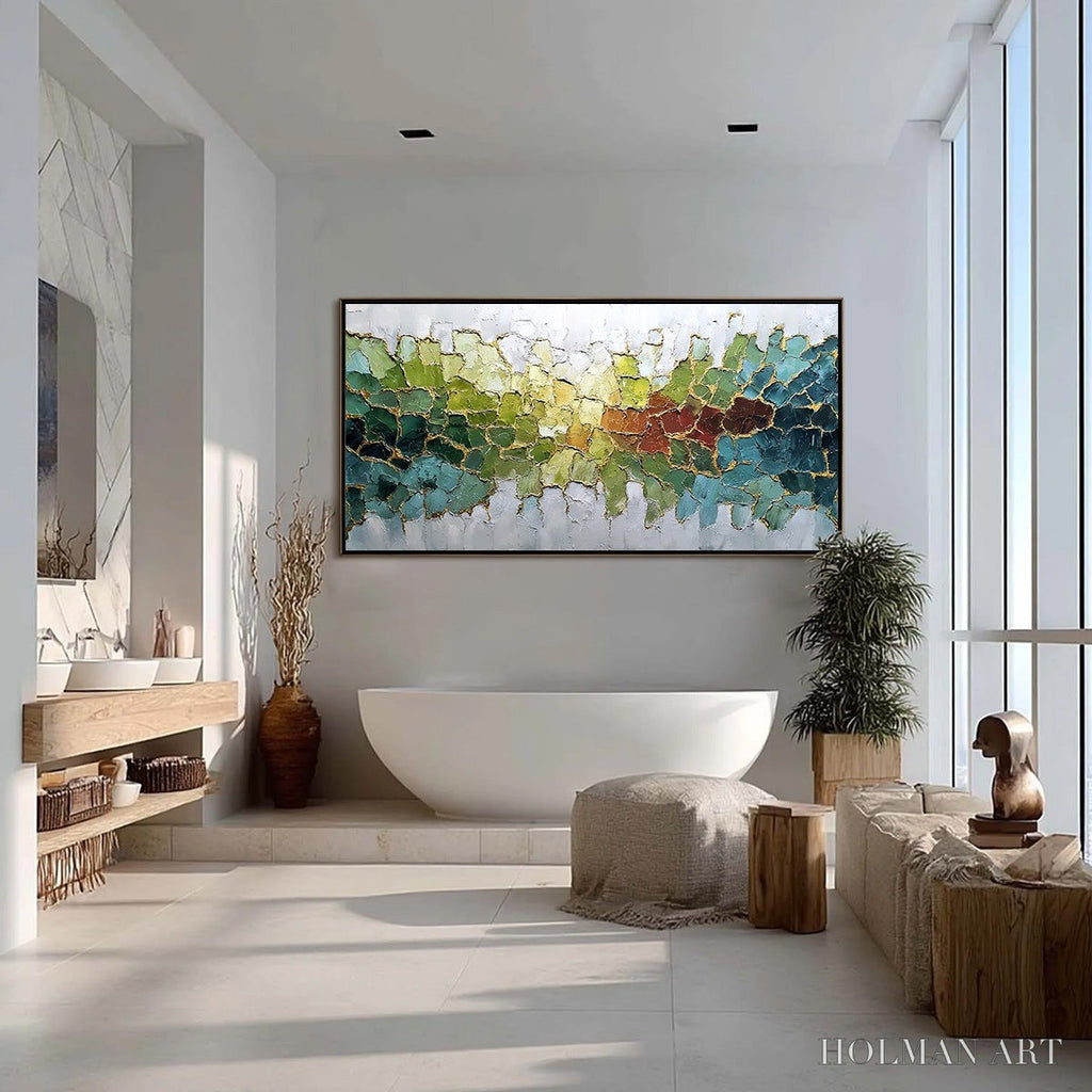 HOLMAN ART Emerald Horizon – Large Textured Abstract Landscape Painting with Gold Accents - image 4