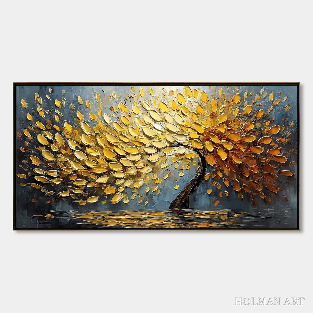 HOLMAN ART Golden Cascade – Textured Palette Knife Impasto Tree Painting - image 1