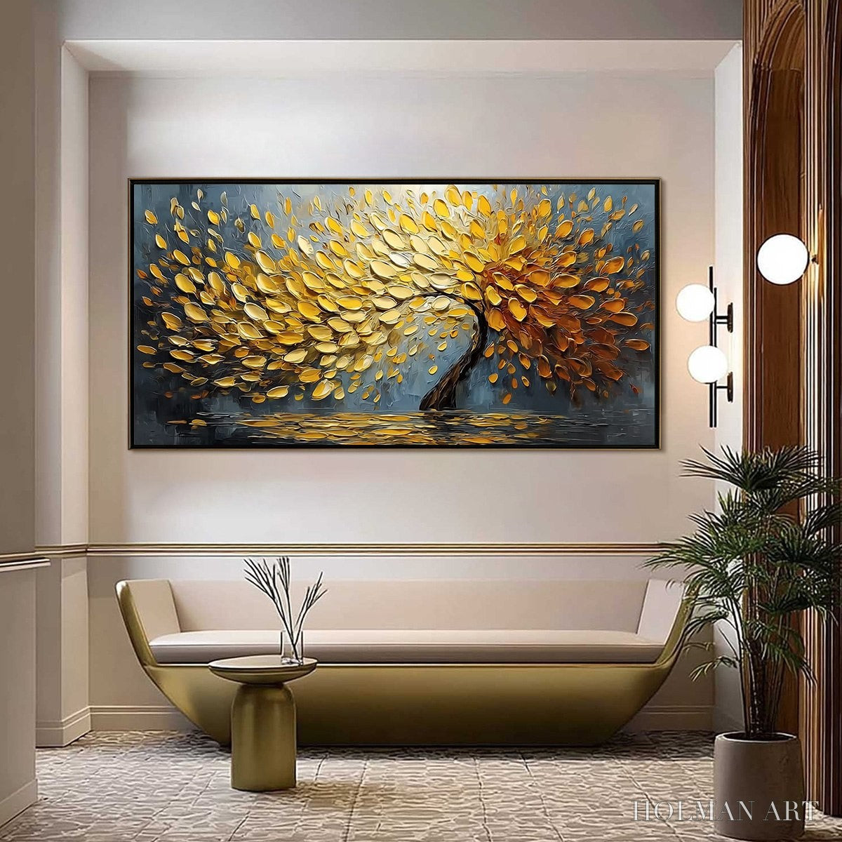 HOLMAN ART Golden Cascade – Textured Palette Knife Impasto Tree Painting - image 2