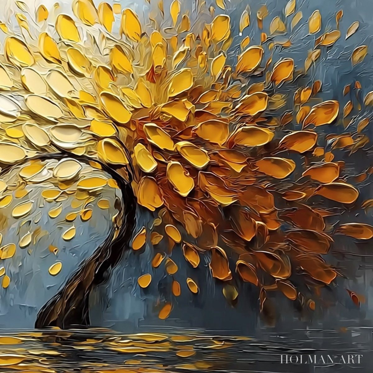 HOLMAN ART Golden Cascade – Textured Palette Knife Impasto Tree Painting - image 5
