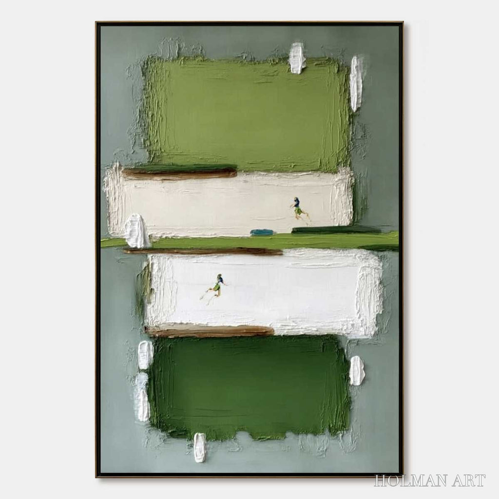 HOLMAN ART Greenfield Dash – Textured Abstract Sports Painting in Green and White - image 1