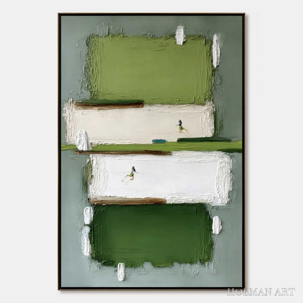 HOLMAN ART Greenfield Dash – Textured Abstract Sports Painting in Green and White - image 1