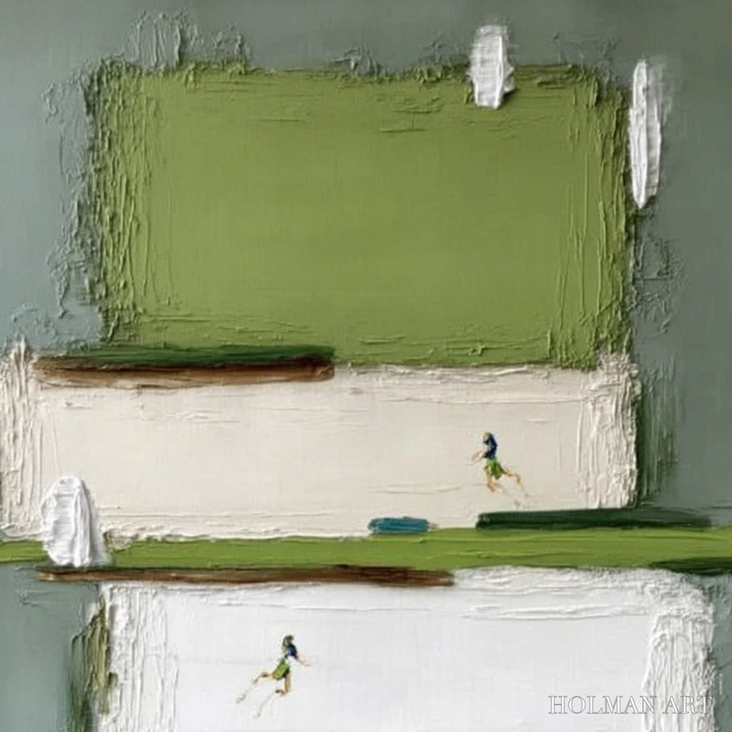 HOLMAN ART Greenfield Dash – Textured Abstract Sports Painting in Green and White - image 3