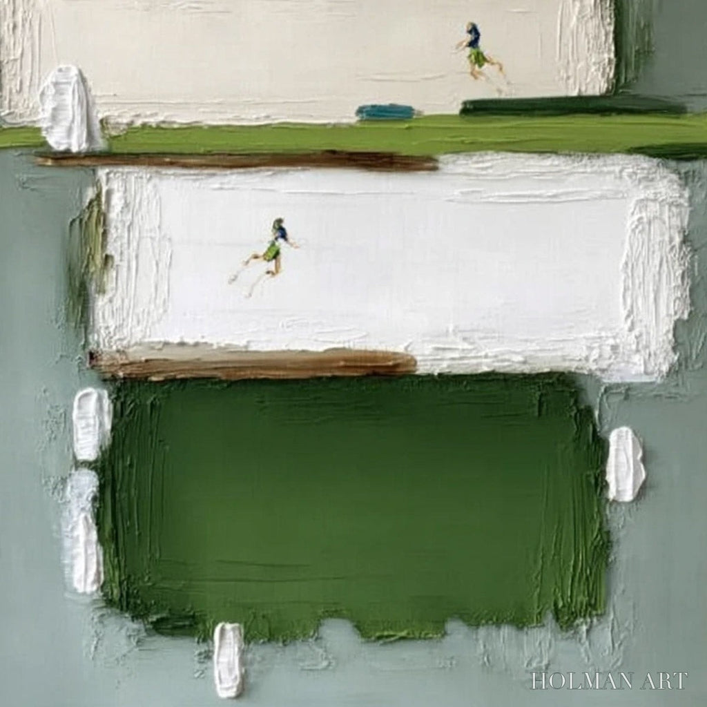HOLMAN ART Greenfield Dash – Textured Abstract Sports Painting in Green and White - image 5