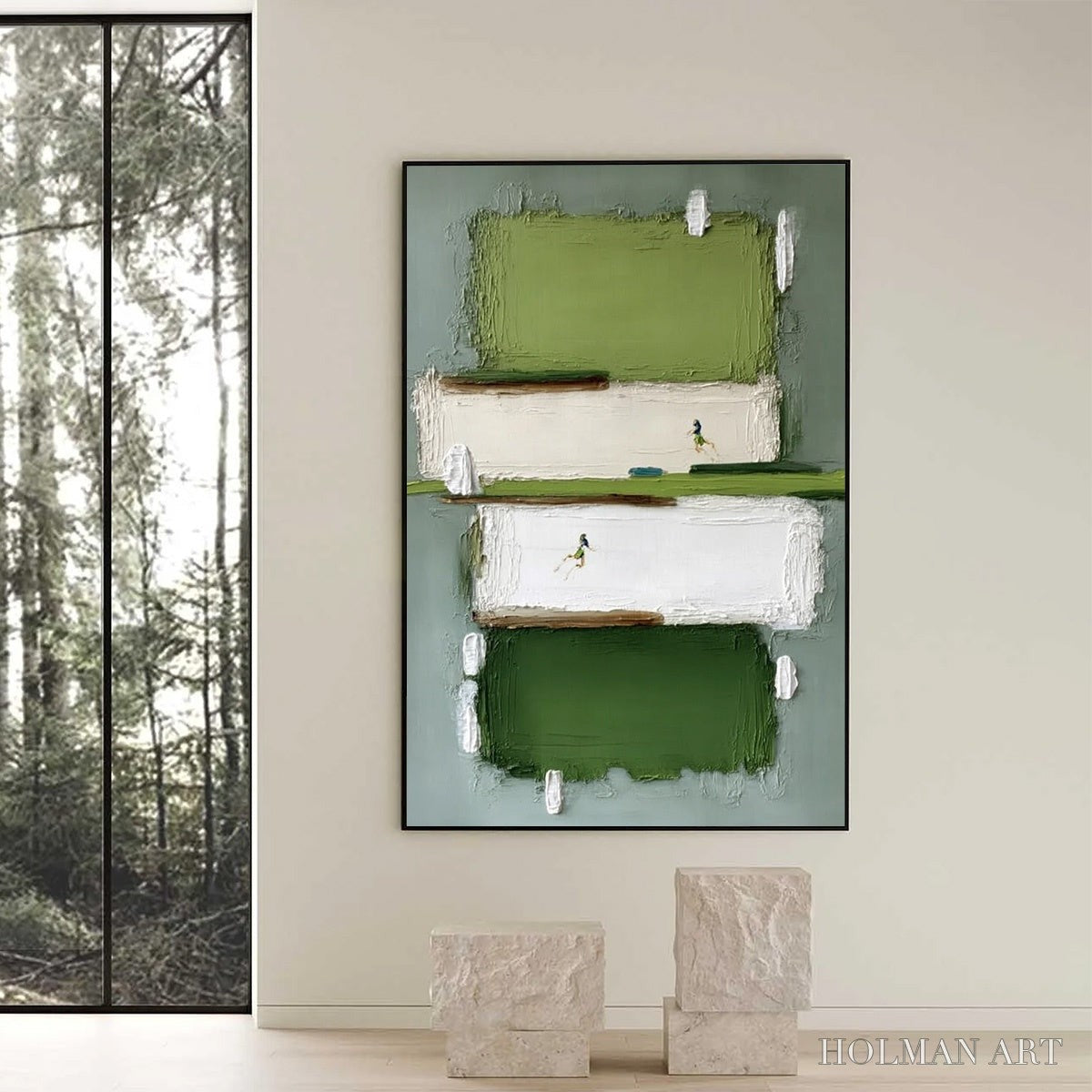HOLMAN ART Greenfield Dash – Textured Abstract Sports Painting in Green and White - image 6