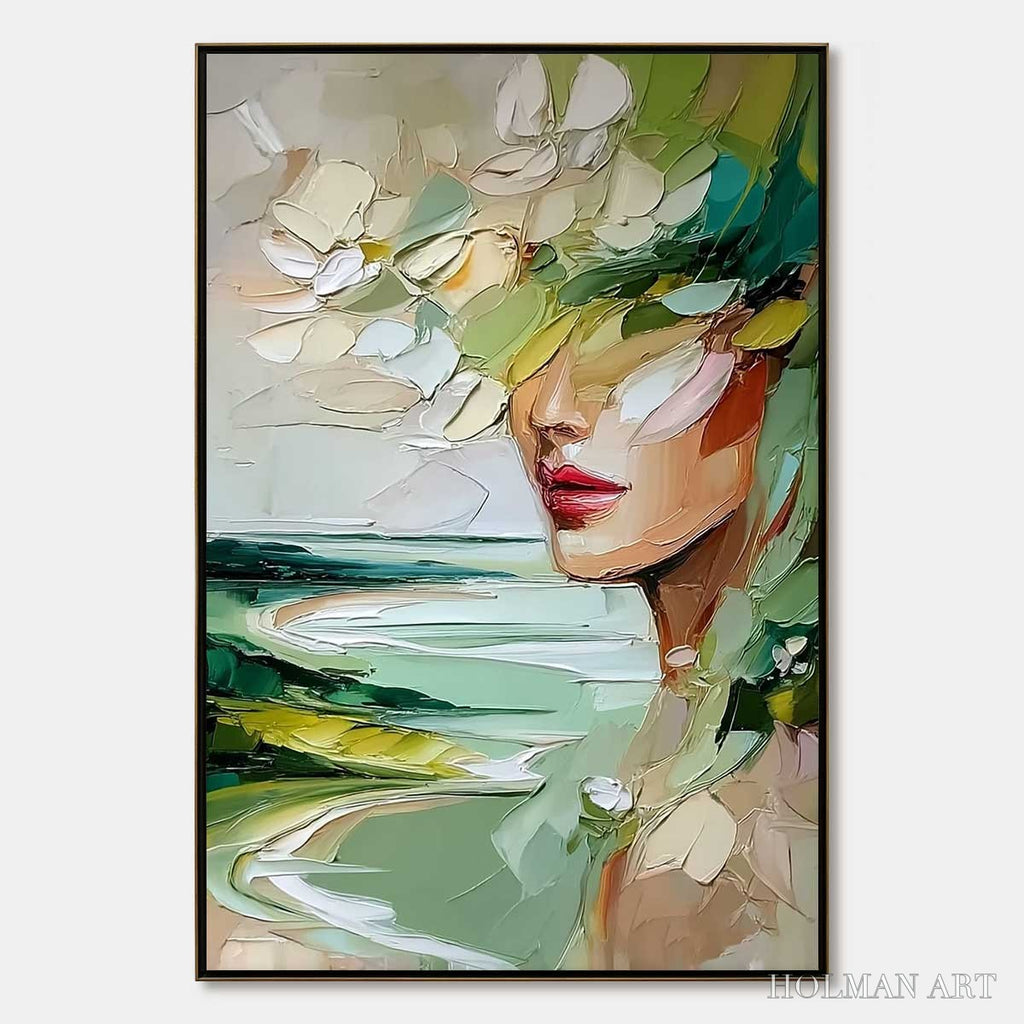 HOLMAN ART Verdant Reverie – Textured Palette Knife Abstract Portrait Painting - image 1