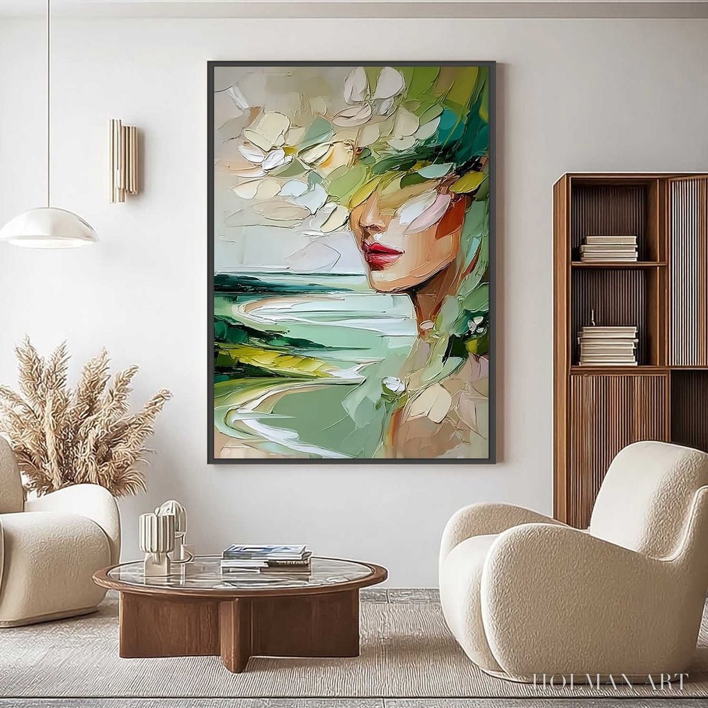 HOLMAN ART Verdant Reverie – Textured Palette Knife Abstract Portrait Painting - image 2