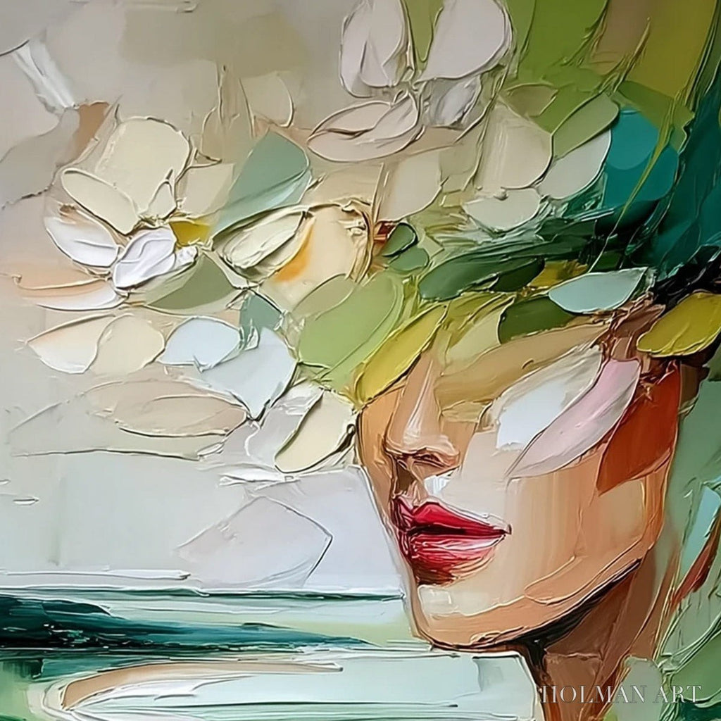 HOLMAN ART Verdant Reverie – Textured Palette Knife Abstract Portrait Painting - image 3