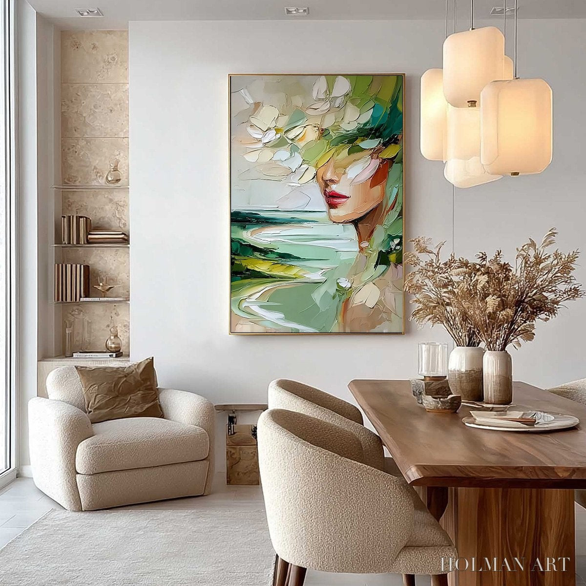 HOLMAN ART Verdant Reverie – Textured Palette Knife Abstract Portrait Painting - image 4